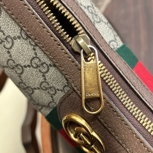 Gucci Beige and Brown Ophidia GG Shoulder Bag with Red and Green Stripe - Picture 11 of 16